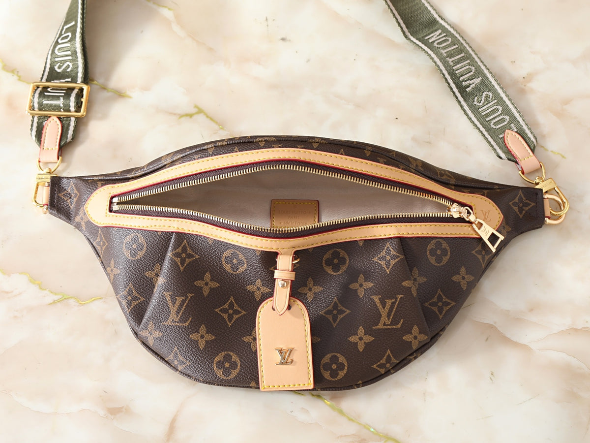 Fresh and playful, the Olive Mood Bum Bag adds a subtle pop of color to your wardrobe. The olive green strap pairs beautifully with monogram canvas, creating a unique accessory that stands out without overpowering your look. Perfect for spring outfits, festivals, and casual days.